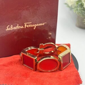 Salvatore Ferragamo Vintage Red Orange Geometric Square Oval Linked‎ Bracelet